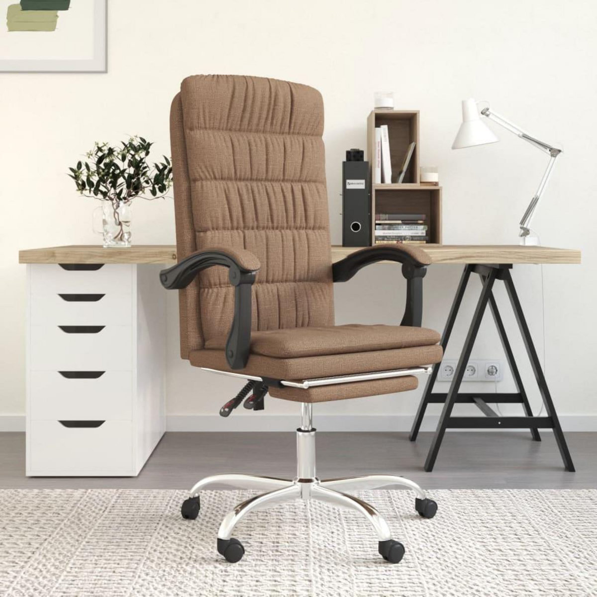 VIDAXL Fauteuil inclinable de bureau Marron Tissu