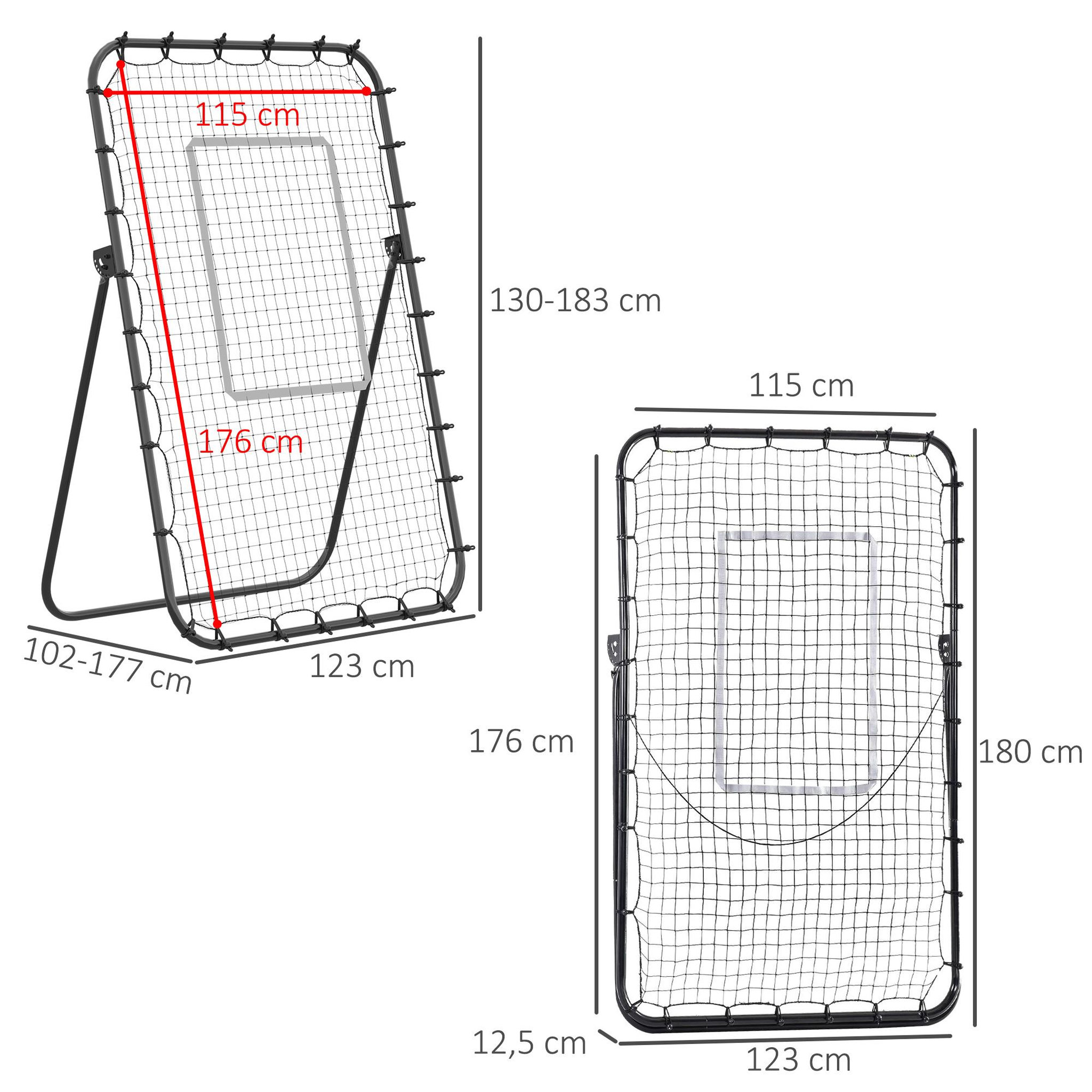 Voir la diapositive 3 : HOMCOM Filet de rebond de football pliable - inclinaison réglable 4 positions hauteur réglable - cible, piquets d'ancrage inclus - filet pe métal époxy noir