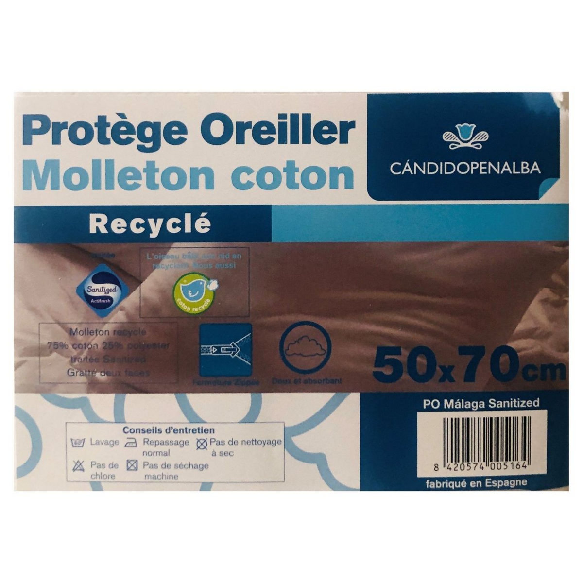 Protège oreiller absorbant en molleton MALAGA