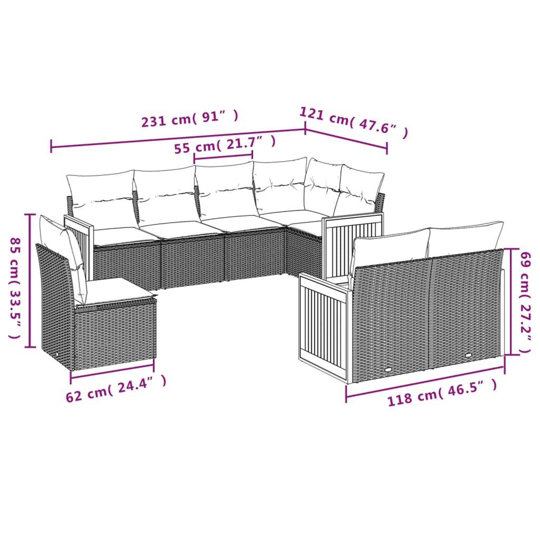 Voir la diapositive 4 : VIDAXL Salon de jardin avec coussins 8 pcs beige resine tressee