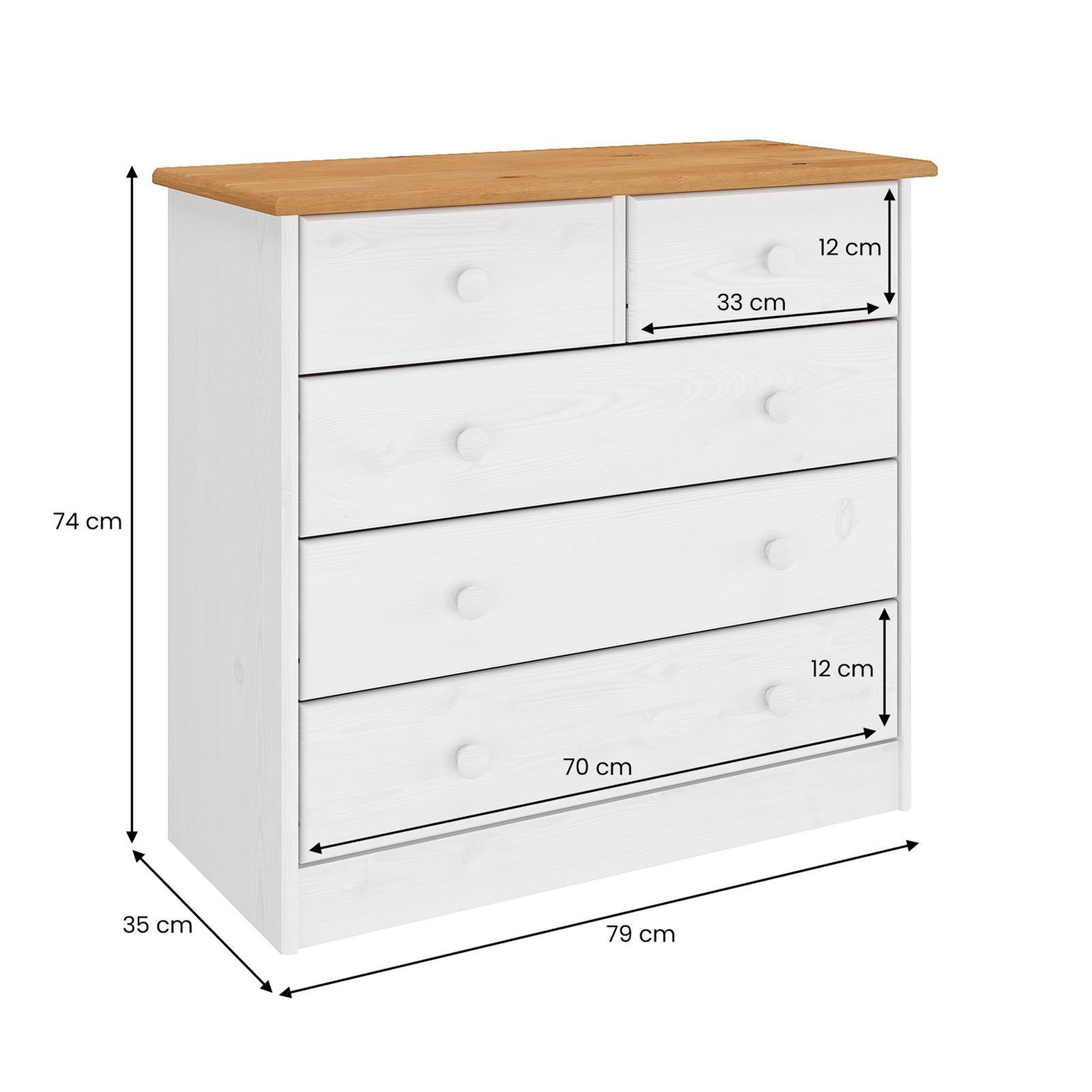 Voir la diapositive 5 : IDIMEX Commode en pin RONDO, 2+3 tiroirs