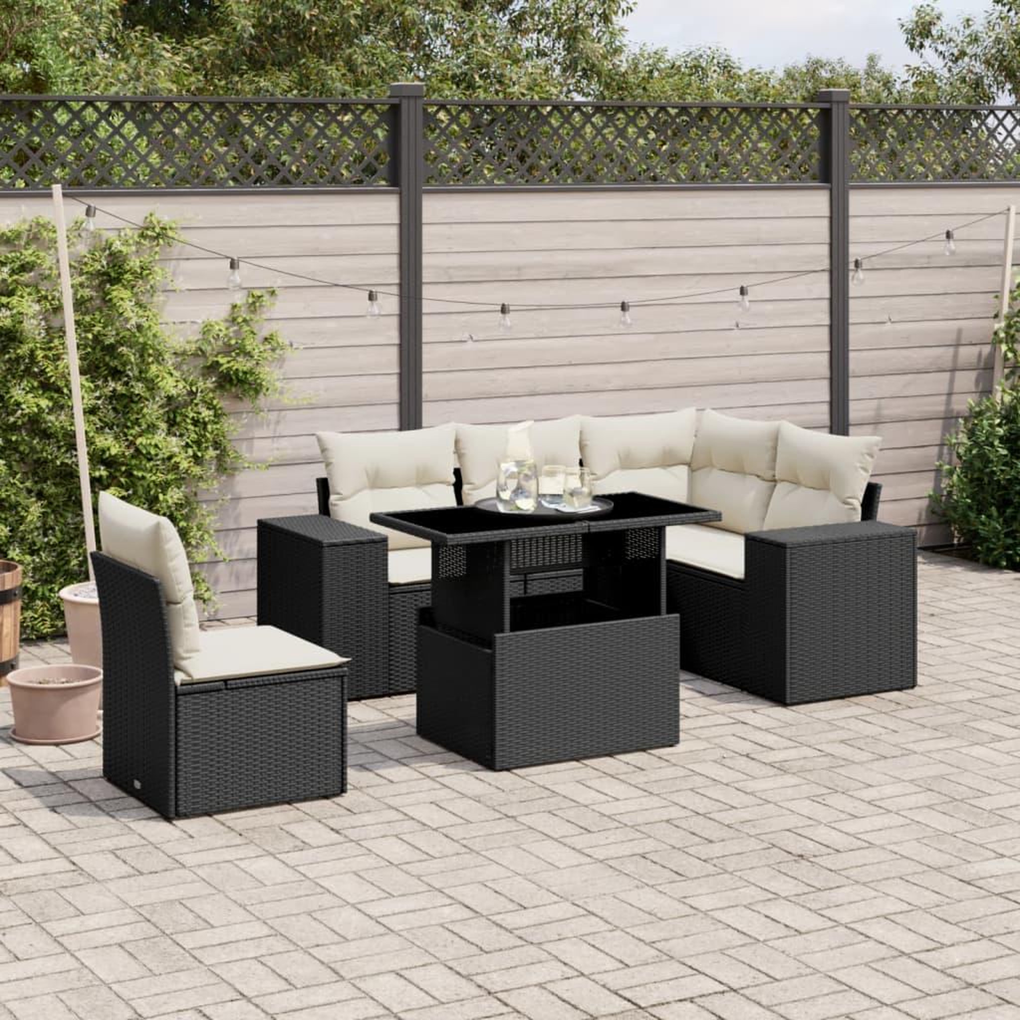 VIDAXL Salon de jardin 6 pcs avec coussins noir resine tressee