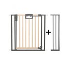 GEUTHER Barrière de Sécurité à Pression Easylock Plus en Bois et Métal - 96,5 cm à 104,5 cm en Couleur Nature et Noir