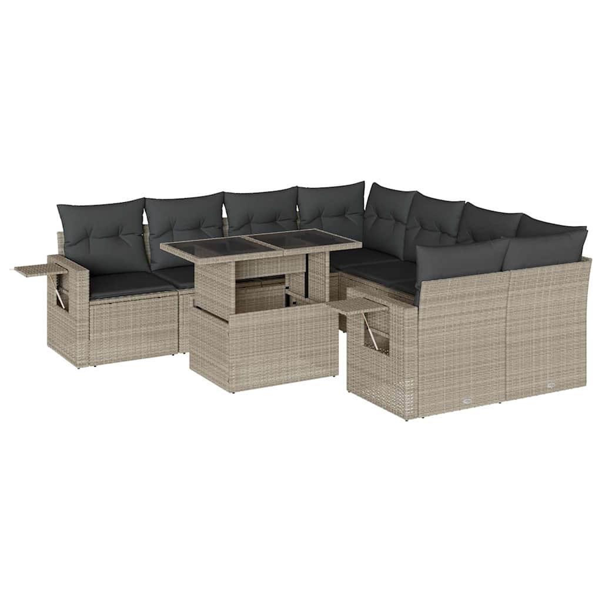 Voir la diapositive 2 : VIDAXL Salon de jardin 9 pcs avec coussins gris clair resine tressee