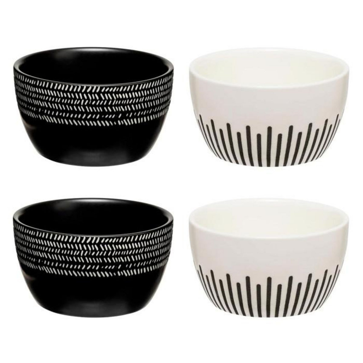 SECRET DE GOURMET Lot de 4 Coupelles en Céramique  Ethnique  10cm Noir & Blanc