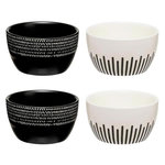 SECRET DE GOURMET Lot de 4 Coupelles en Céramique  Ethnique  10cm Noir & Blanc