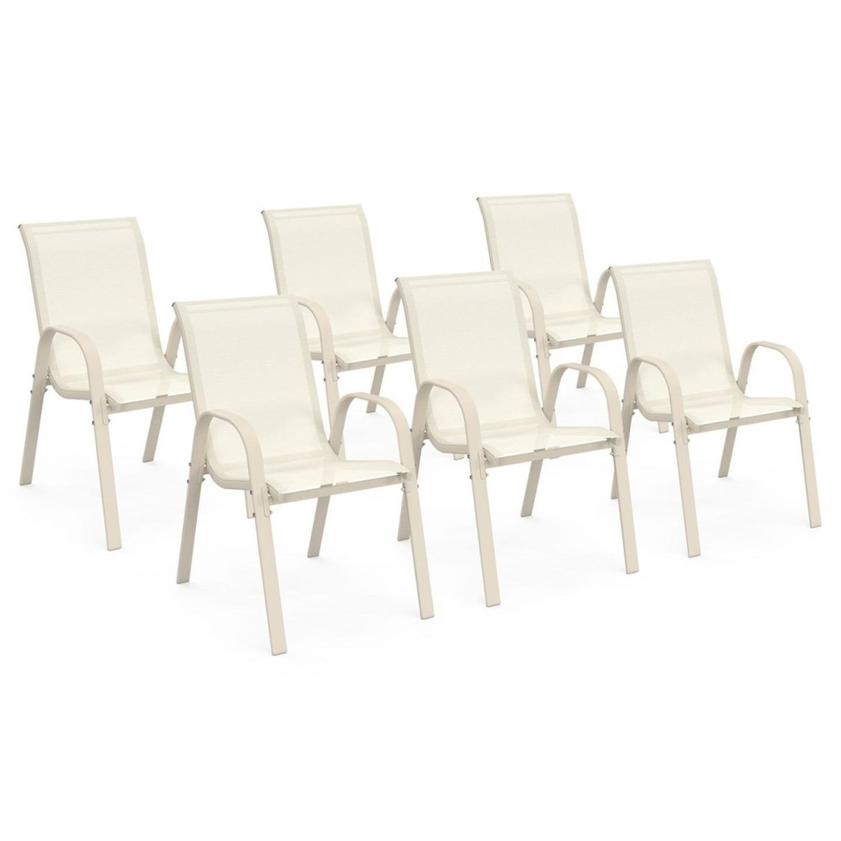 ID MARKET Lot de 6 chaises de jardin LYMA métal et textilène empilables beige