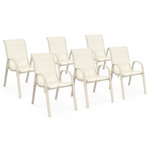 ID MARKET Lot de 6 chaises de jardin LYMA métal et textilène empilables beige