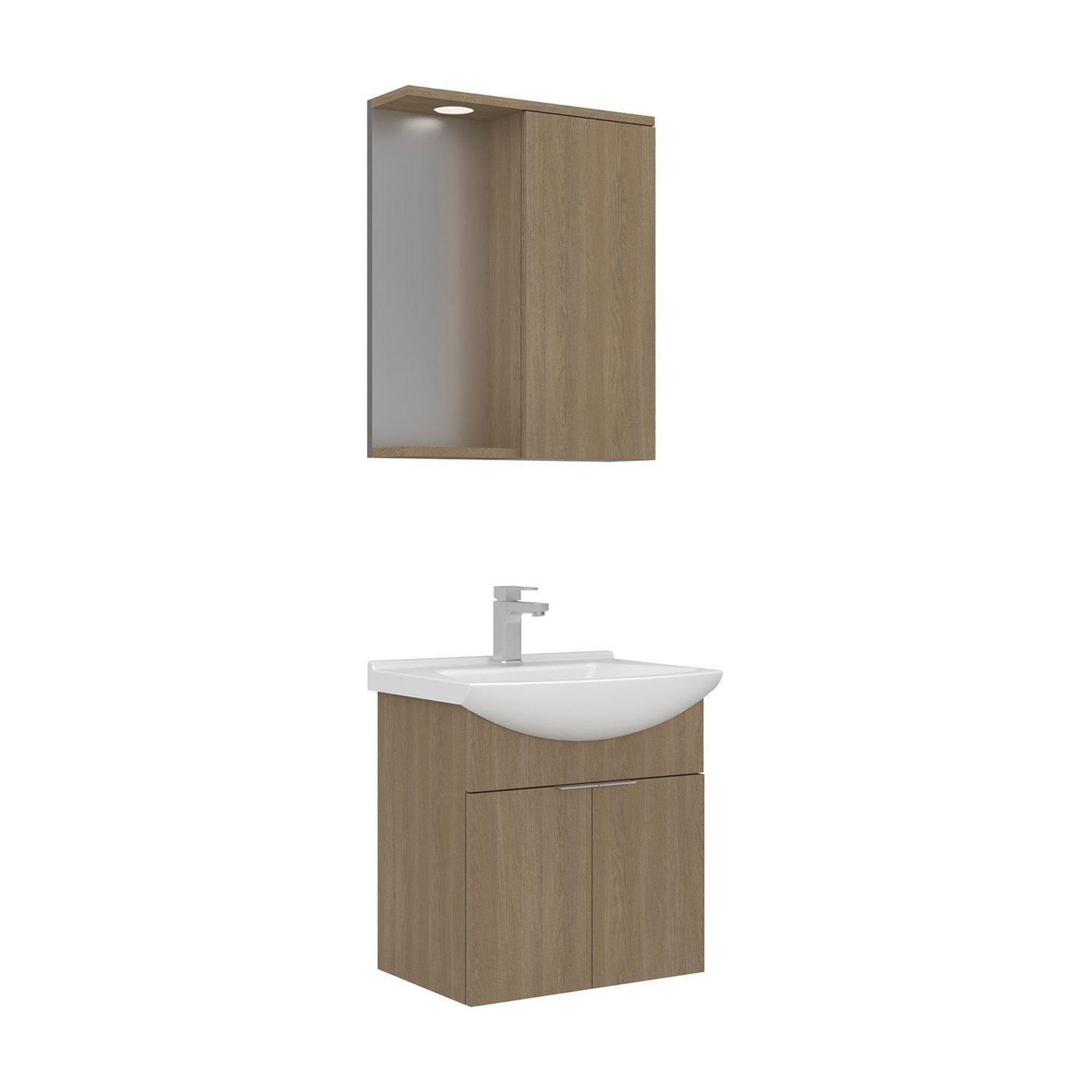 Habitat et Jardin Meuble avec simple vasque et miroir  Purus 55  - 55 x 50 x 58 cm - Oak