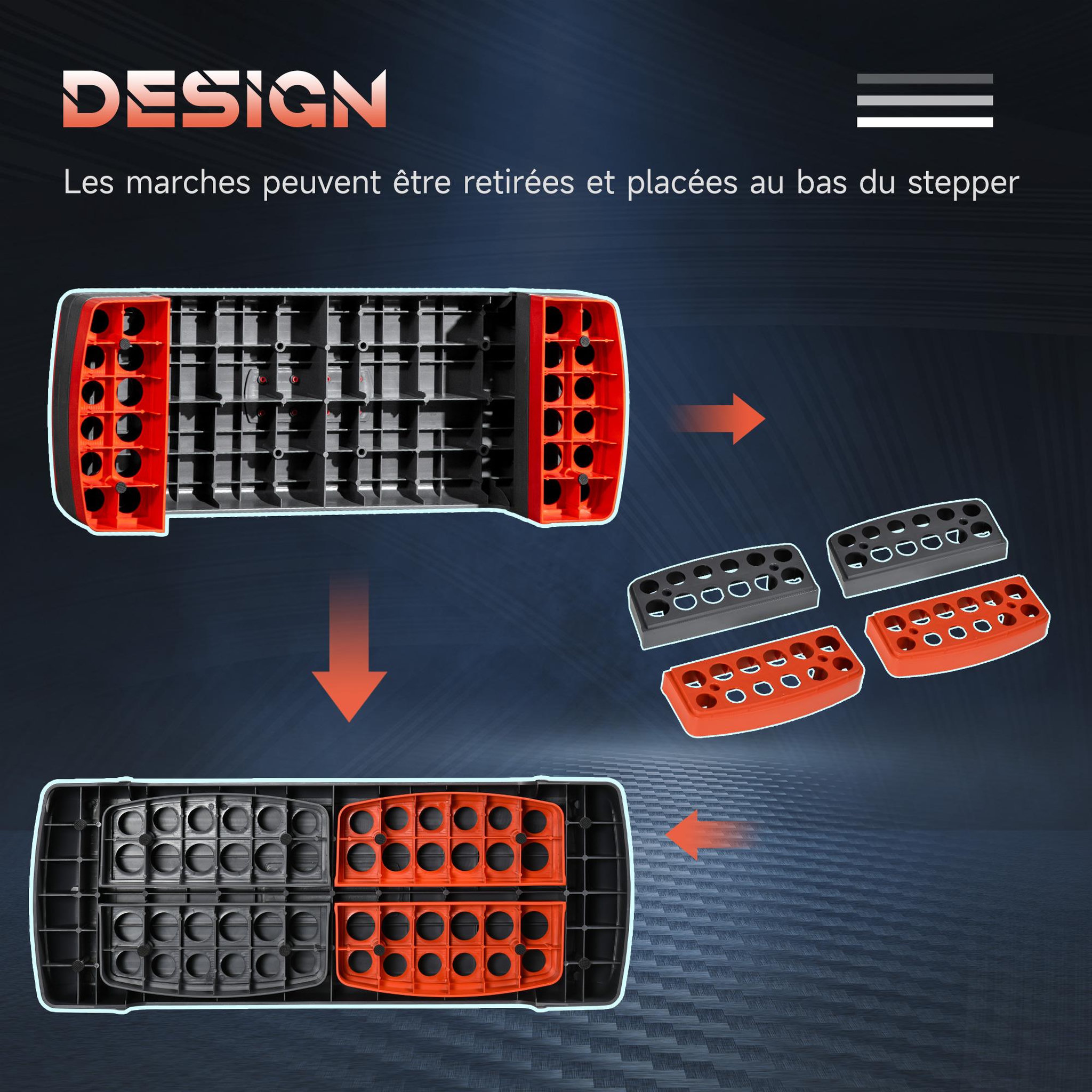 Voir la diapositive 5 : HOMCOM Stepper fitness aerobic hauteur reglable surface antiderapante dim. 78l x 28l x 10/15/20h cm pp noir rouge