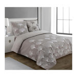 VISION VISION - Parure de lit réversible GINKO - 100%Coton - 1 housse de couette 200x200cm + 2 taies d'oreiller 65x65cm - Beige