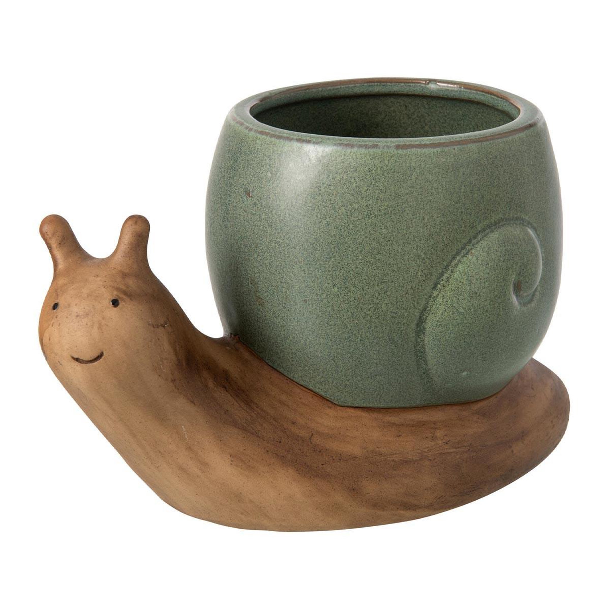 J-LINE Cache-Pot Escargot en Grès  Solal  20cm Vert