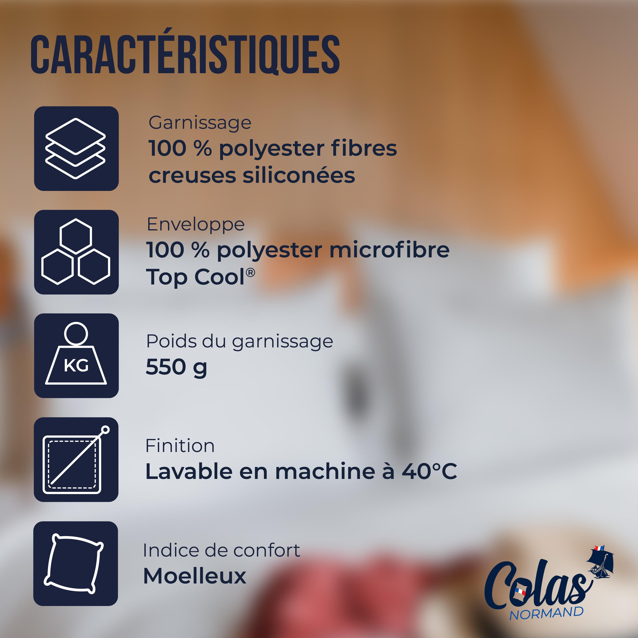 Voir la diapositive 3 : COLAS NORMAND Oreiller thermorégulant TopCool® 50X70