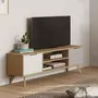 HOMIFAB Meuble TV 2 portes 2 niches en pin massif blanc / gris / effet chêne 140 cm - Eddy