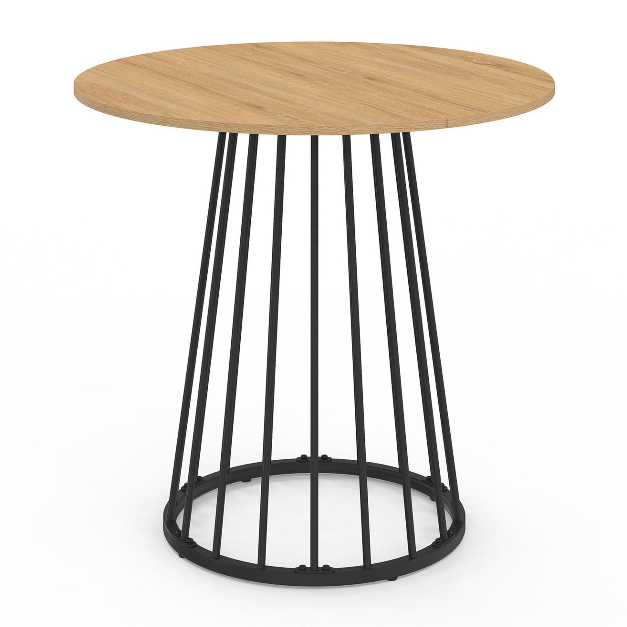 Voir la diapositive 3 : ID MARKET Table à manger ronde yuna 4 personnes plateau bois et pied filaire en métal noir 80 cm