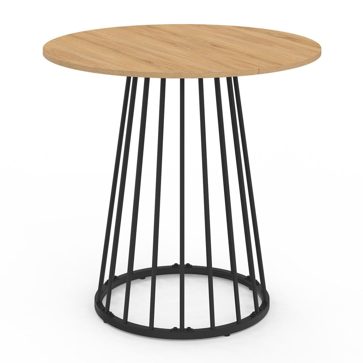 ID MARKET Table à manger ronde YUNA 4 personnes plateau bois et pied filaire en métal noir 80 cm