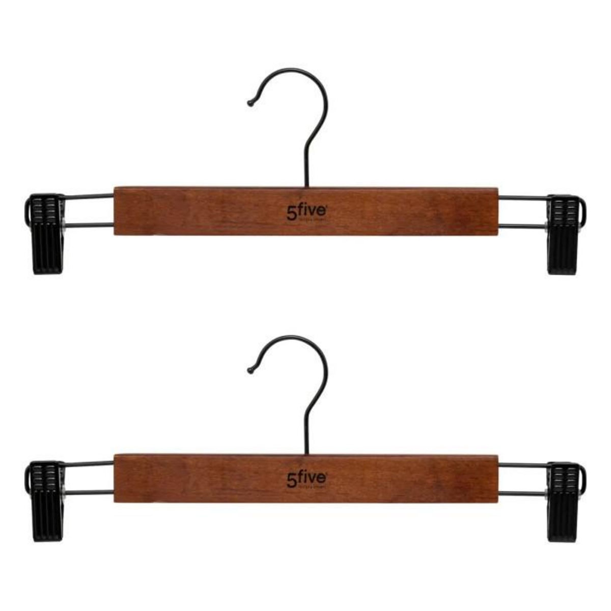 FIVE Lot de 2 Cintres à Pince en Bois  Vintage  33cm Marron