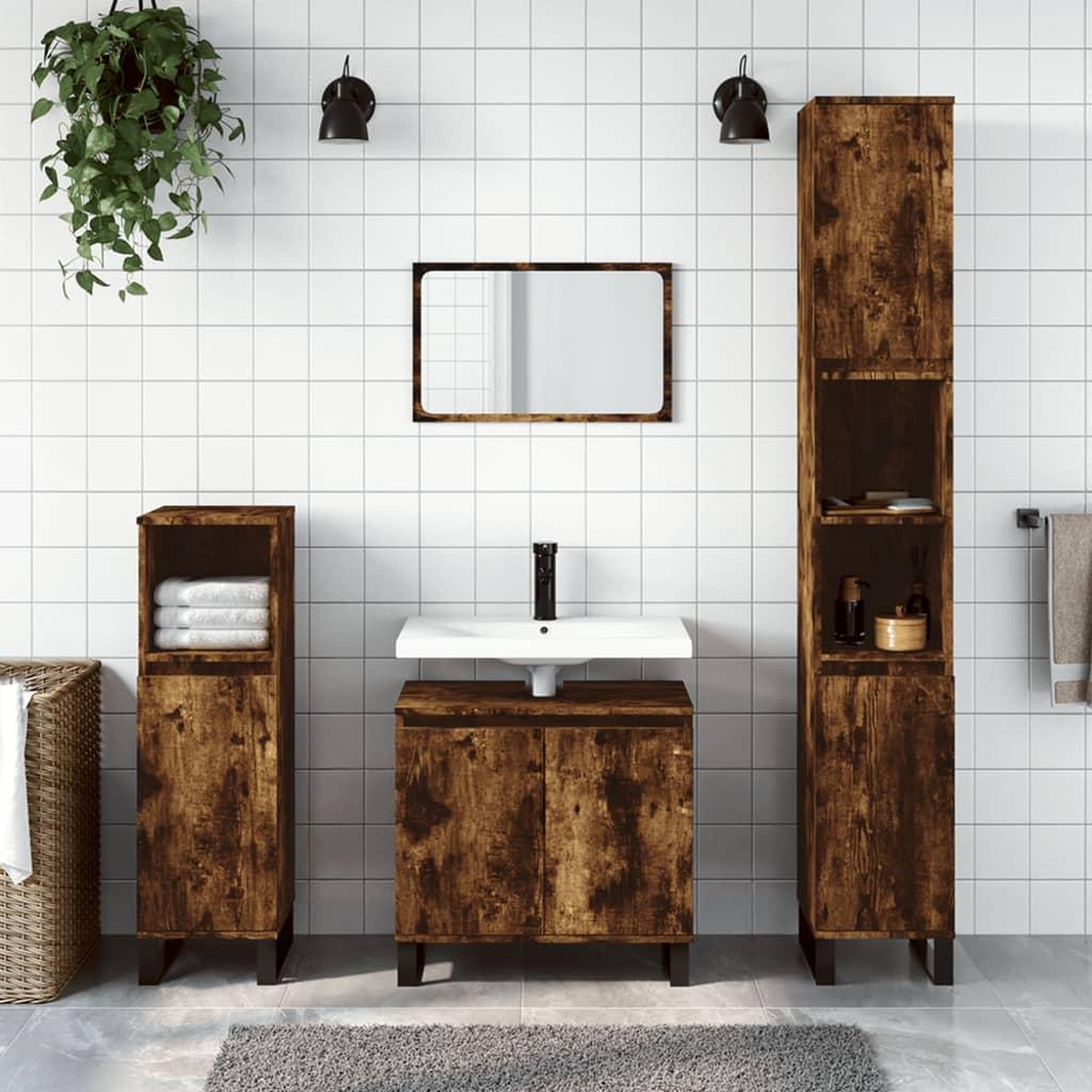 VIDAXL Armoire de bain chene fume 30x30x190 cm bois d'ingenierie