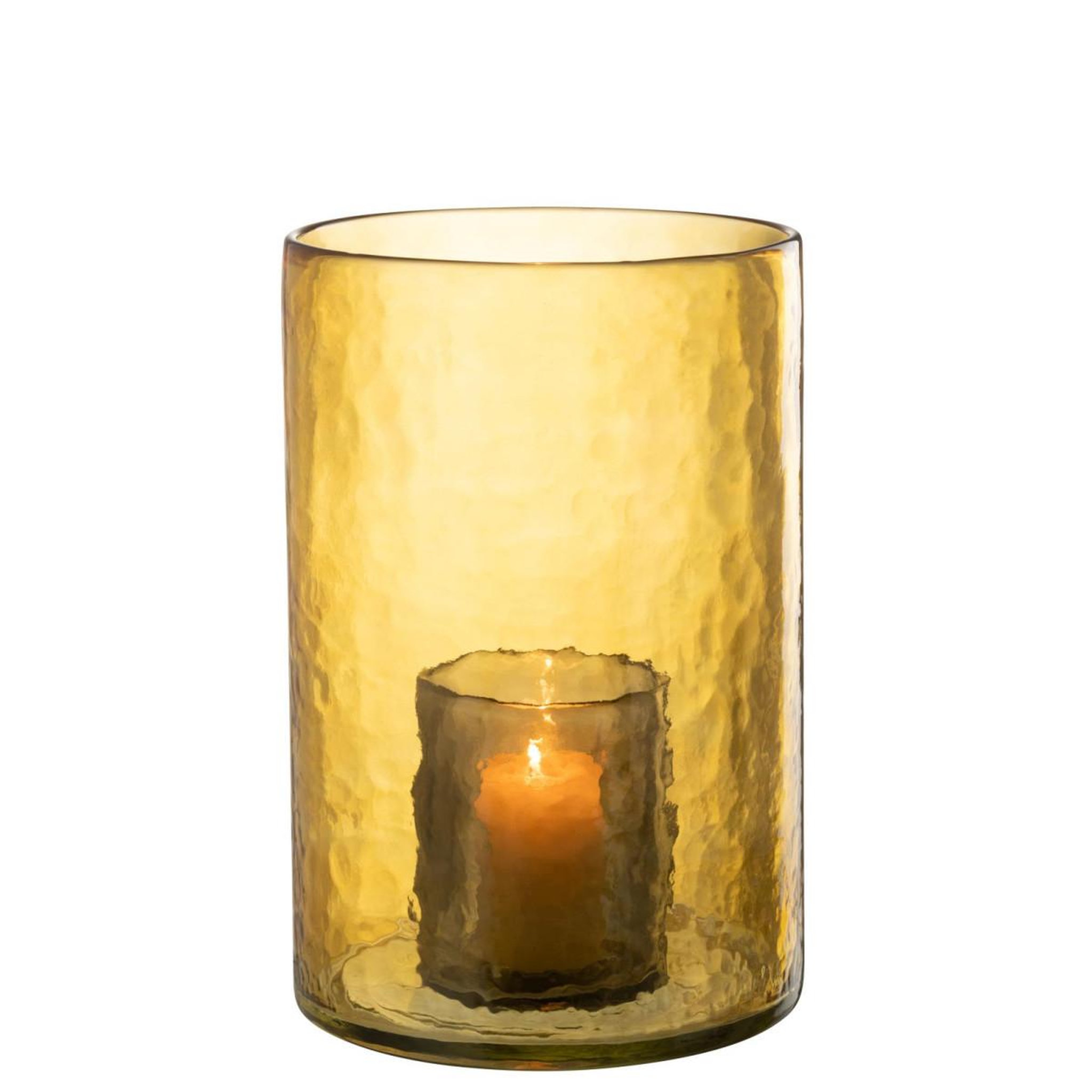 Voir la diapositive 2 : J-LINE Photophore Double en Verre  Hurricane  30cm Jaune