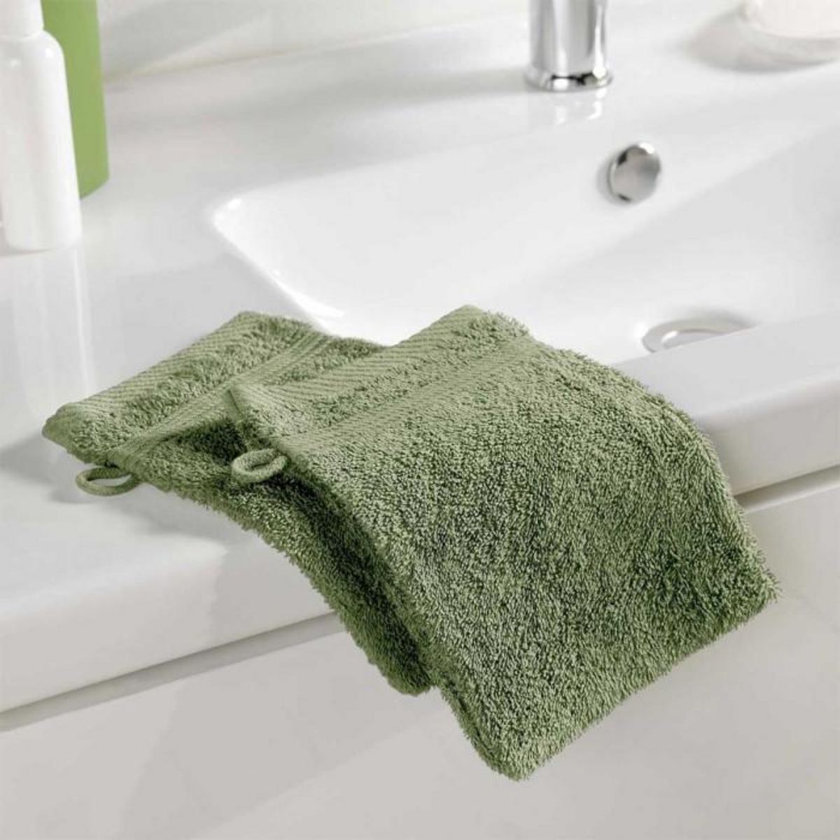 Paris Prix Lot de 2 Gants de Toilette  Tendresse  15x21cm Fougère
