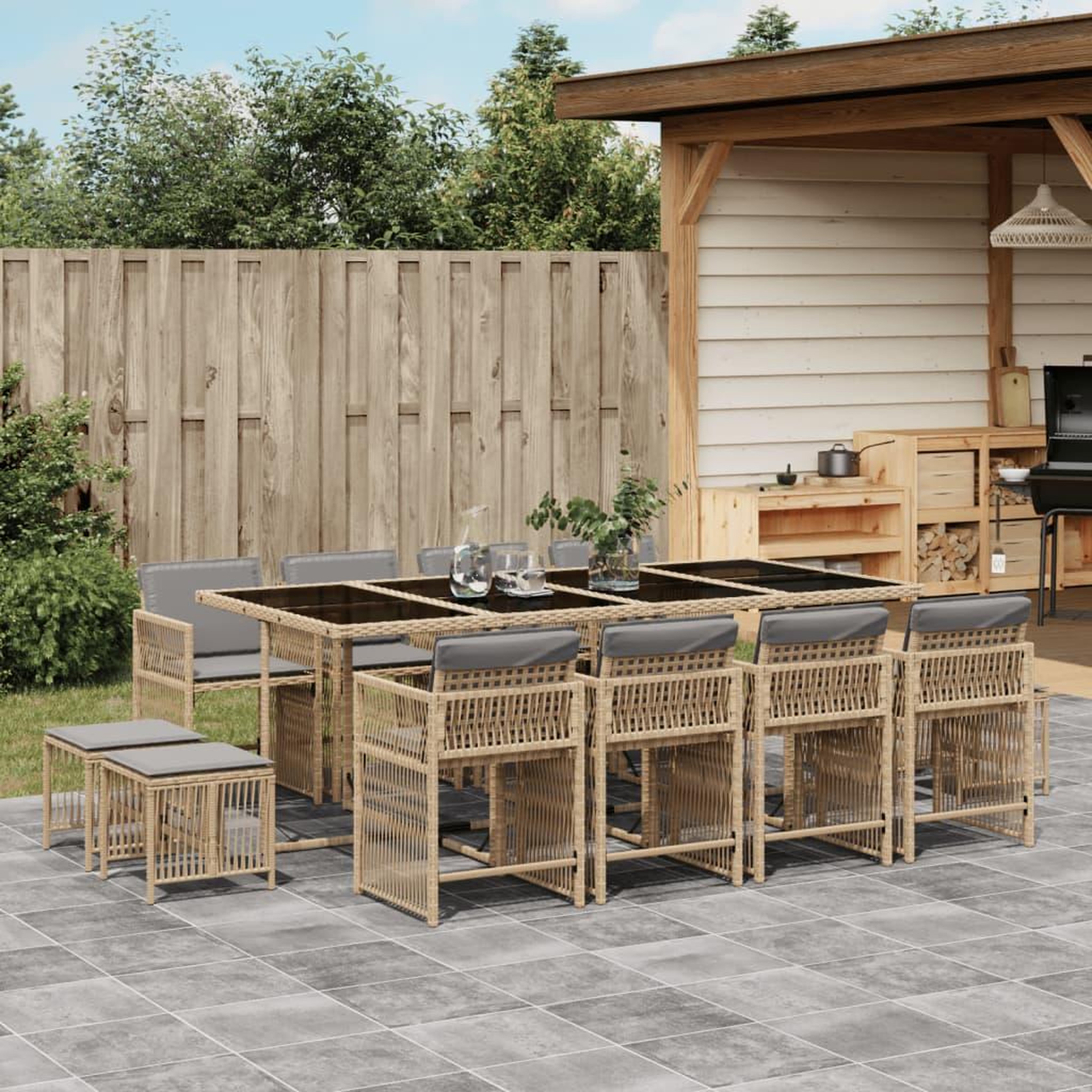 VIDAXL Ensemble a manger de jardin coussins 13 pcs melange beige rotin