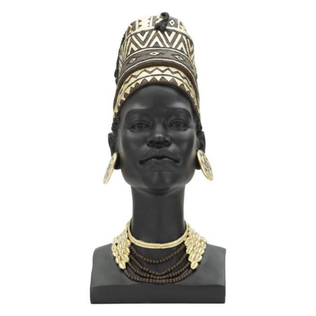 Paris Prix Statuette Tête Femme Coiffe  Massai  45cm Noir