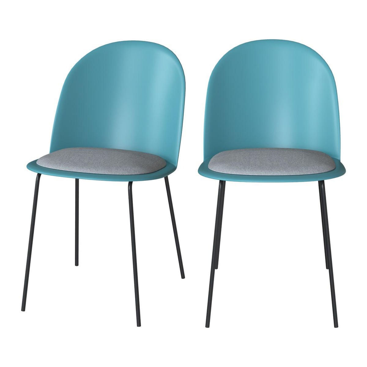Rendez vous déco Lot de 2 chaises bleues en plastique, tissu gris et pieds en métal-Lulu