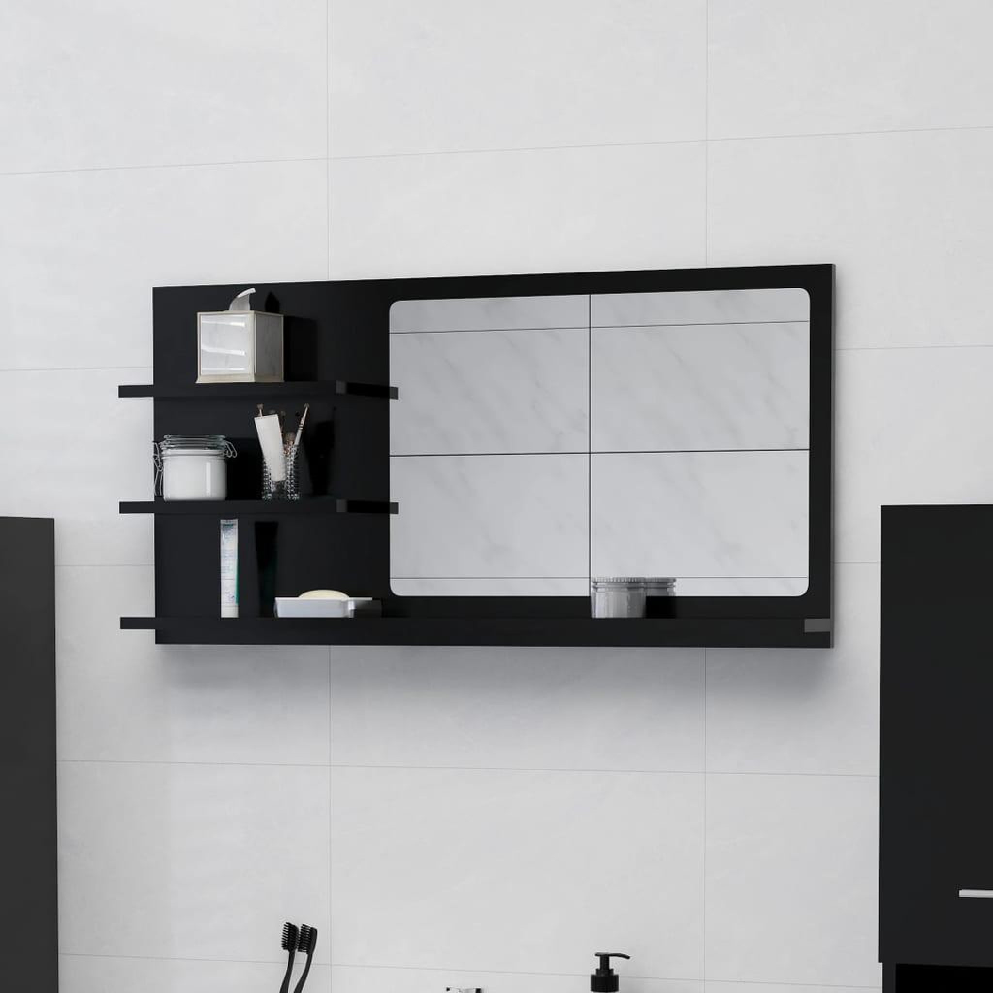 Voir la diapositive 1 : VIDAXL Miroir de salle de bain noir 90x10,5x45 cm bois d'ingenierie