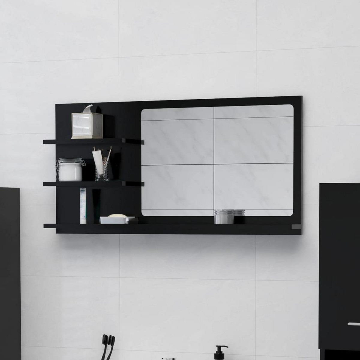 VIDAXL Miroir de salle de bain noir 90x10,5x45 cm bois d'ingenierie