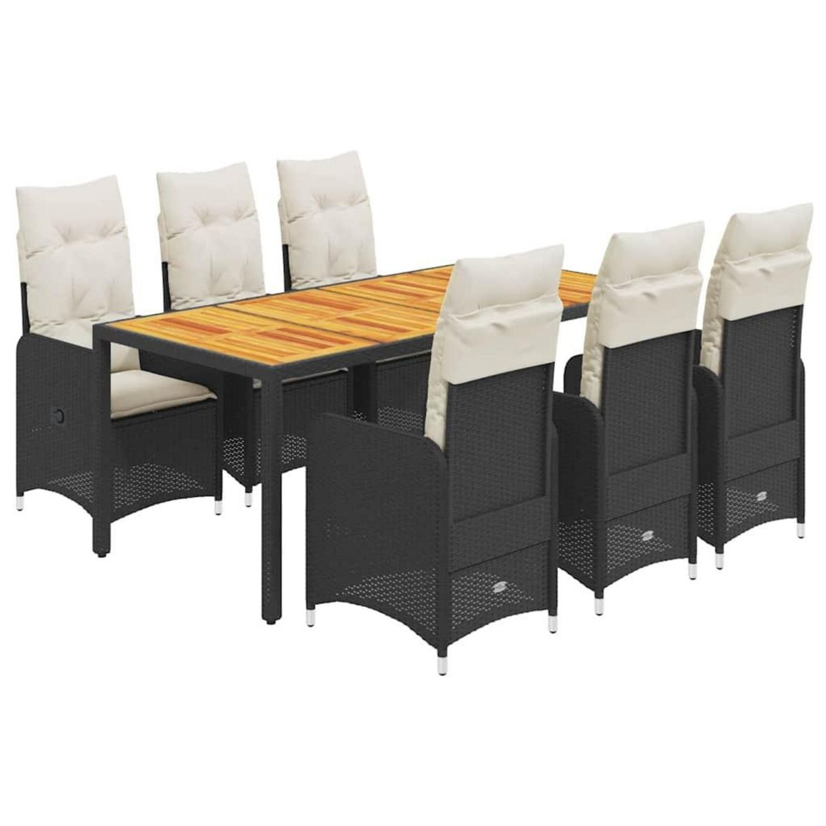 VIDAXL Ensemble de bistro de jardin 7 pcs coussins noir poly rotin