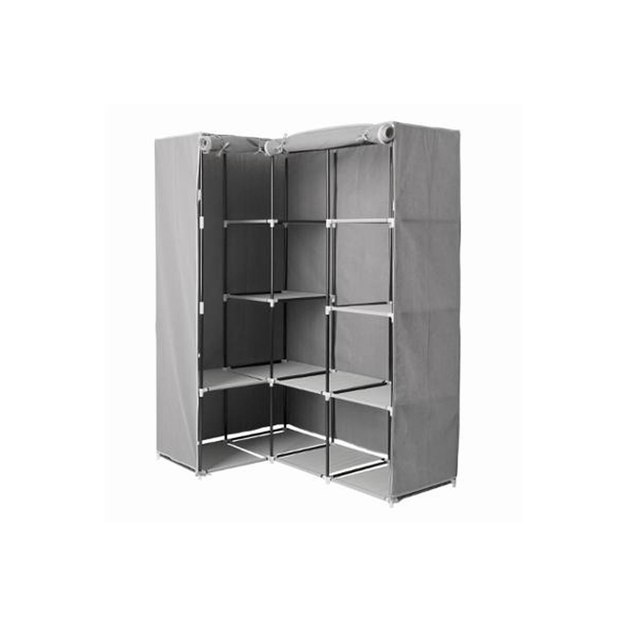 Voir la diapositive 2 : FIVE Armoire d'angle penderie  11 compartiments  169cm gris