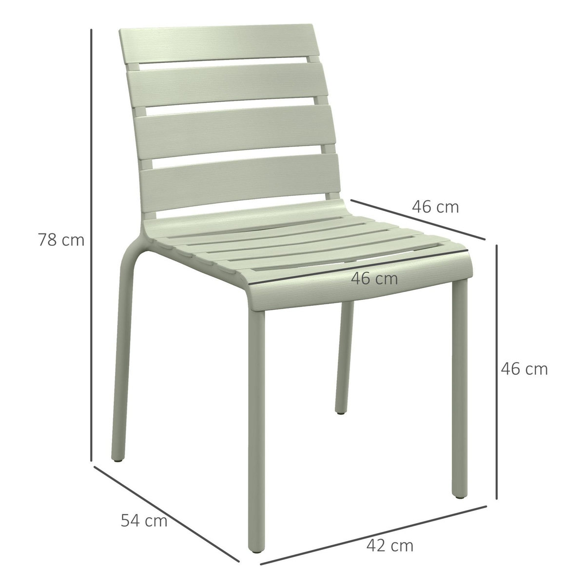 OUTSUNNY Lot de 4 chaises de jardin empilables avec assise et dossier à lattes vert