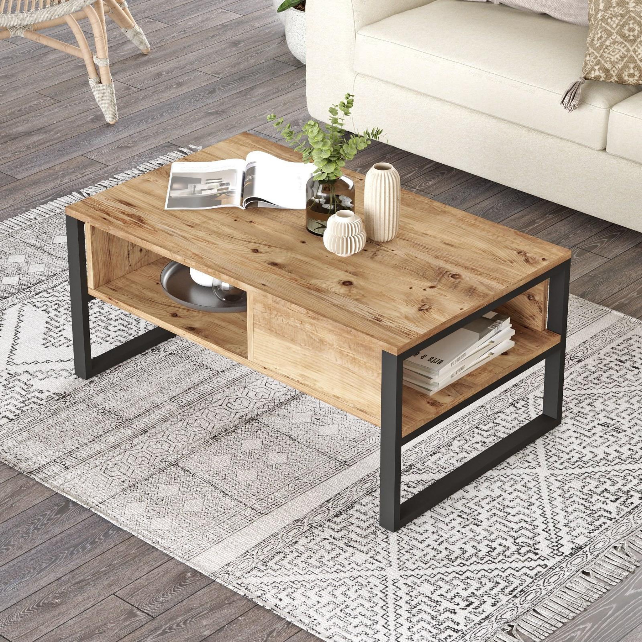 Voir la diapositive 2 : Habitat et Jardin Table basse en bois  ml34  - 100 x 59 x 44 cm - pin atlantique