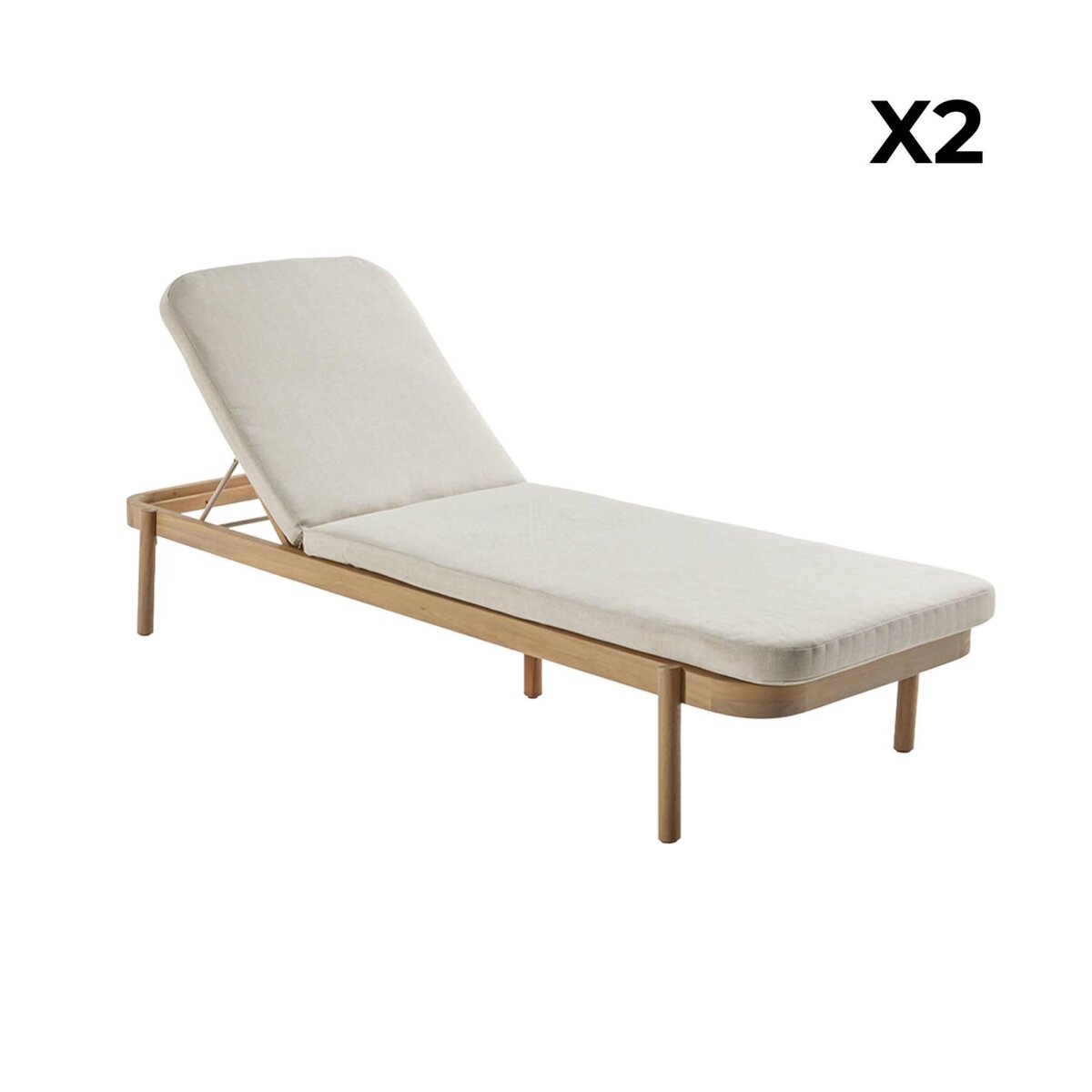 SWEEEK Lot de 2 bains de soleil PUNTA CANA en bois d'acacia. inclinable. déhoussable. coussin beige en polyester