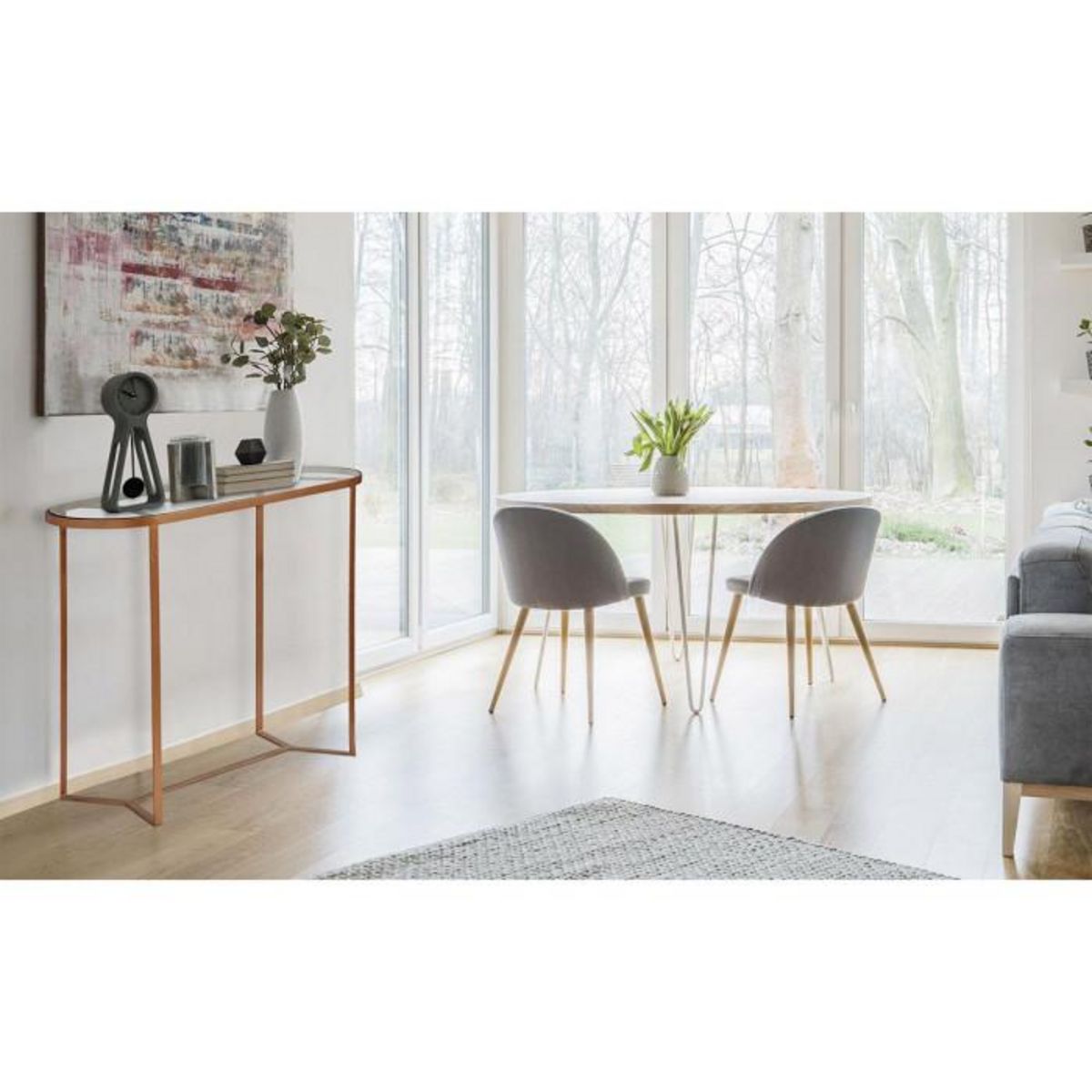 Paris Prix Console en Métal & Verre Design  Firmin  100cm Cuivre