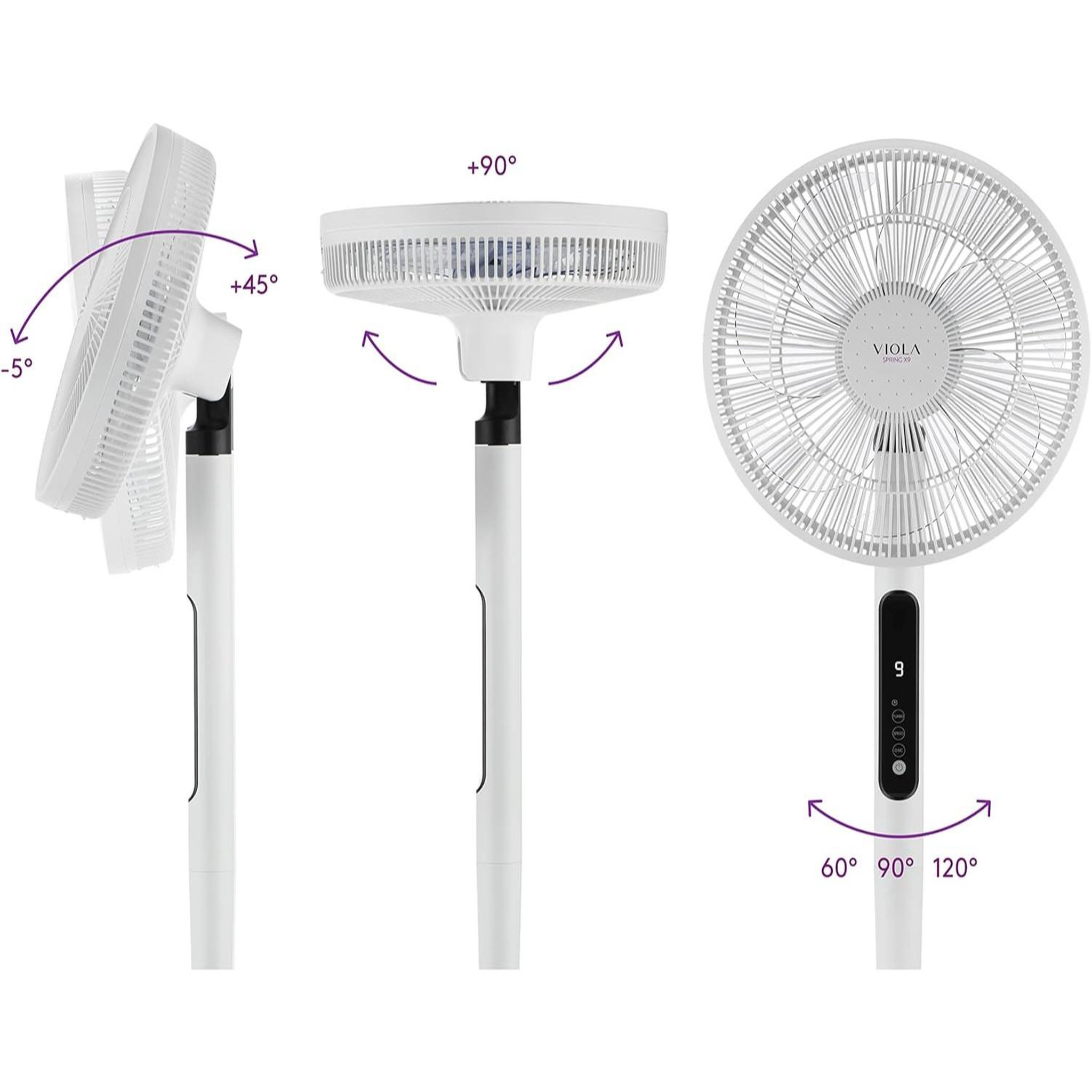 Voir la diapositive 6 : VIOLA Spring X9 Ventilateur sur pied Silencieux et Puissant avec télécommande - 9 vitesses + Turbo et Eco - écran LED et minuterie