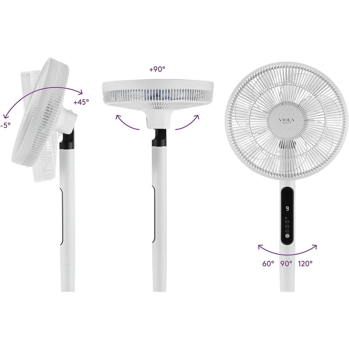 VIOLA Spring X9 Ventilateur sur pied Silencieux et Puissant avec télécommande - 9 vitesses + Turbo et Eco - écran LED et minuterie