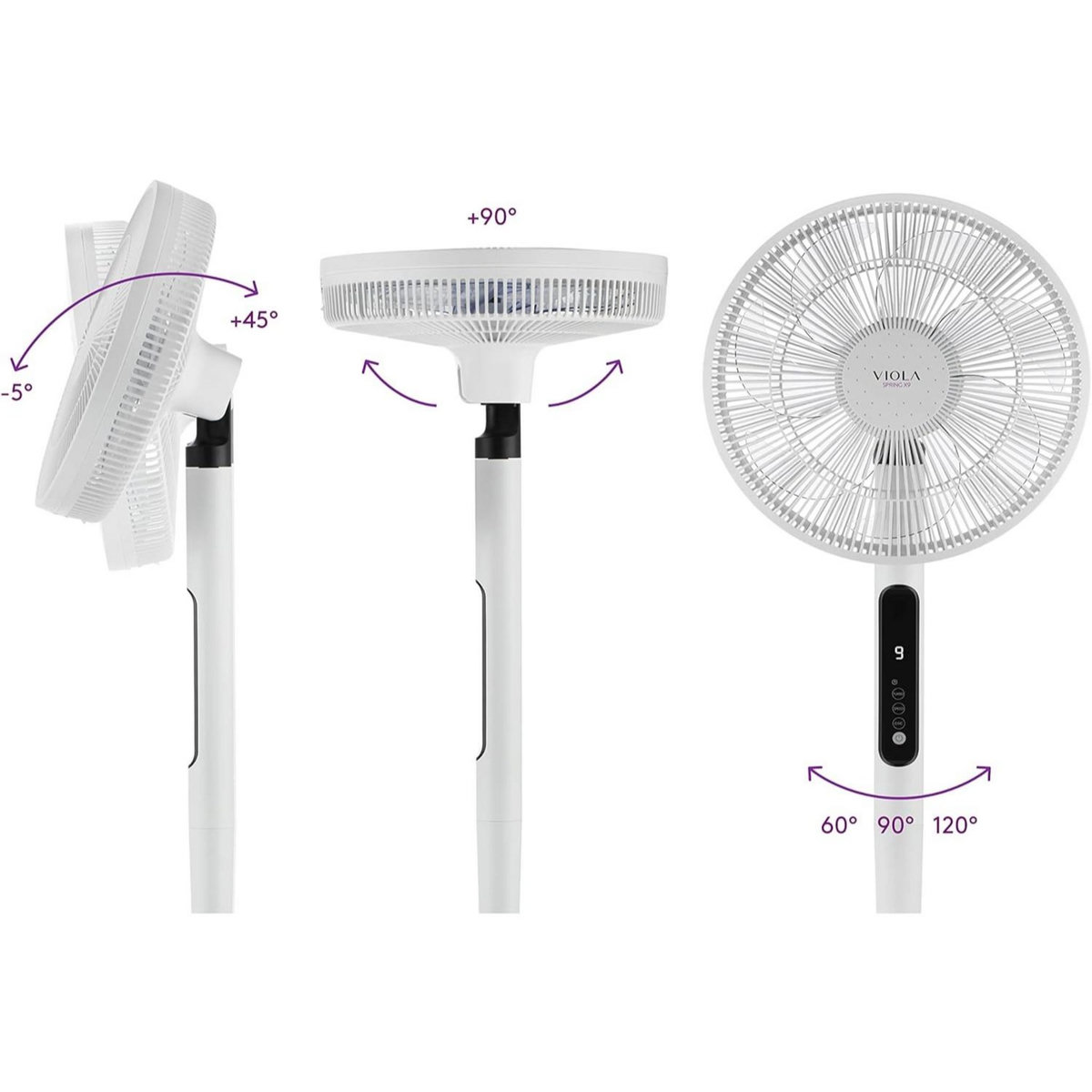 VIOLA Spring X9 Ventilateur sur pied Silencieux et Puissant avec télécommande - 9 vitesses + Turbo et Eco - écran LED et minuterie