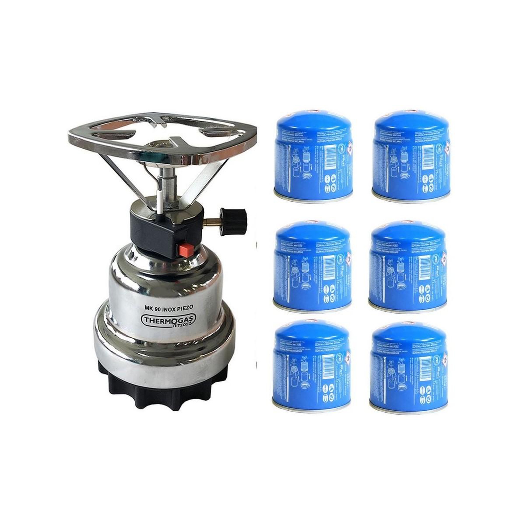 Voir la diapositive 1 : CAMPER GAZ Rechaud à gaz 1200w plaque inox + 6 cartouches de gaz 190gr camper gaz