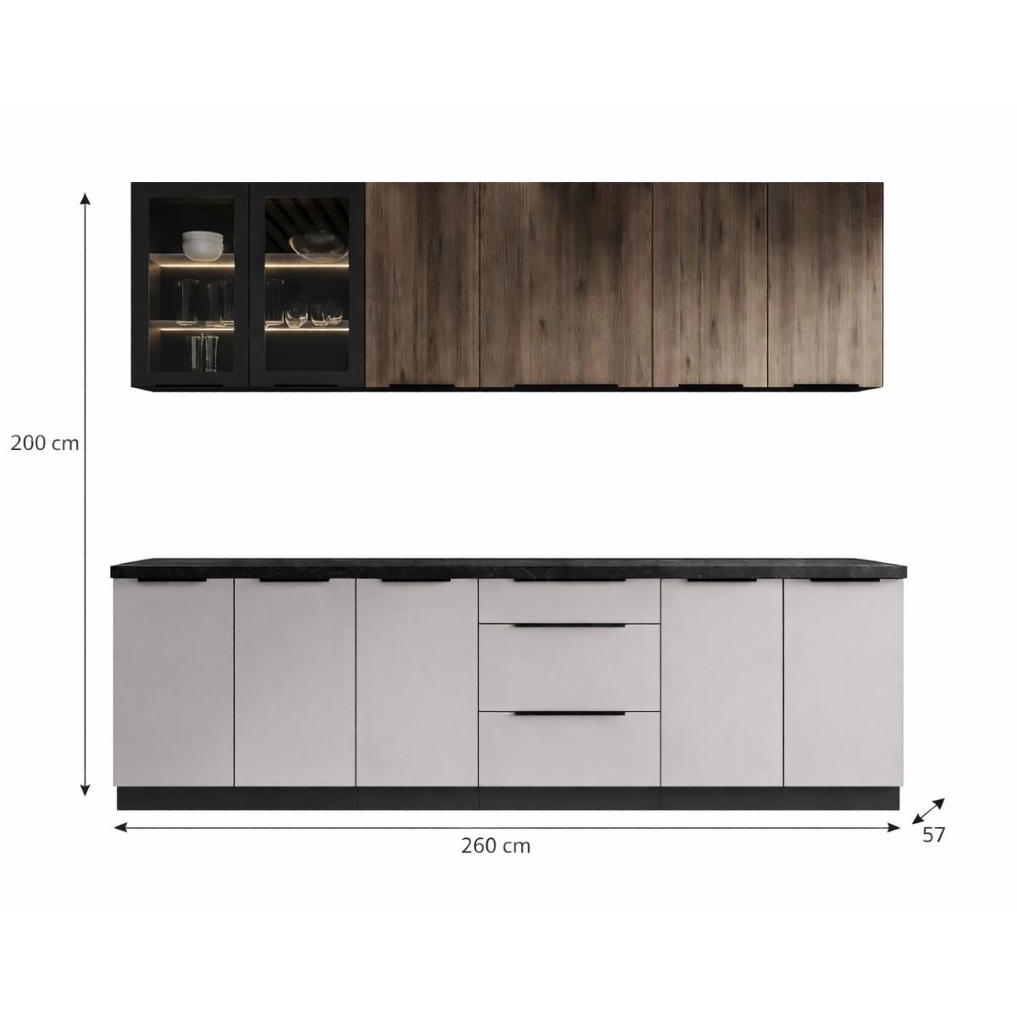 Voir la diapositive 5 : JLC KREATION Cuisine complète moderne beige et bois 260cm MAO