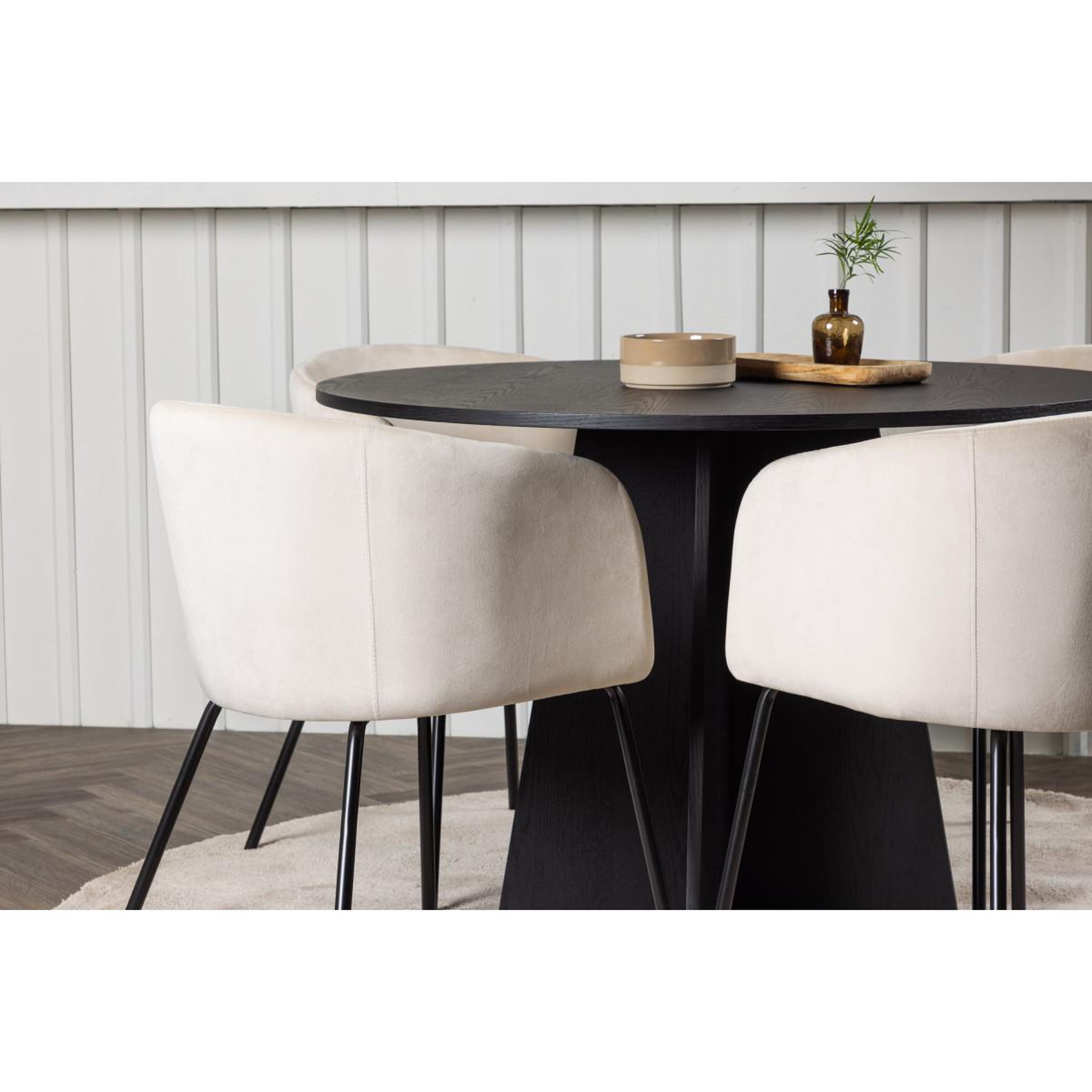 Voir la diapositive 4 : Paris Prix Ensemble table à manger & 4 chaises  bootcut & berit  110cm noir & beige clair