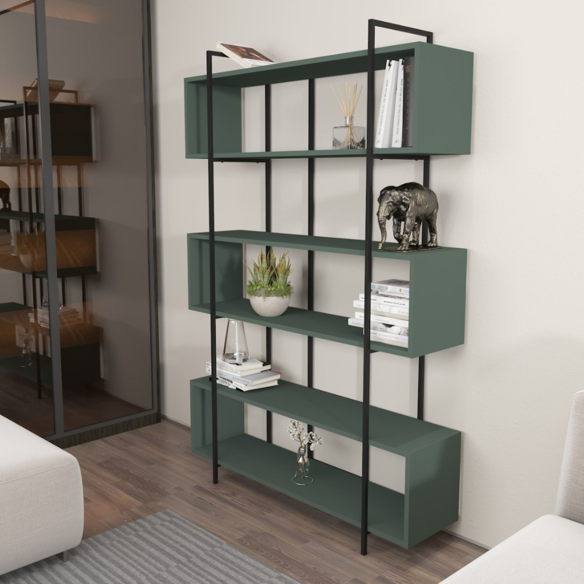 Voir la diapositive 2 : CONCEPT USINE Bibliothèque contemporaine vert 180cm LULI