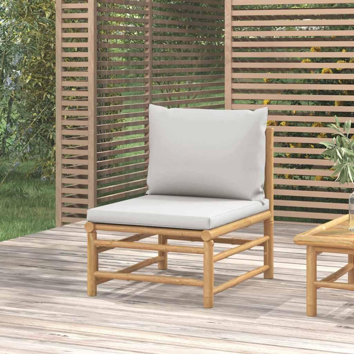 VIDAXL Canape central de jardin avec coussins gris clair bambou