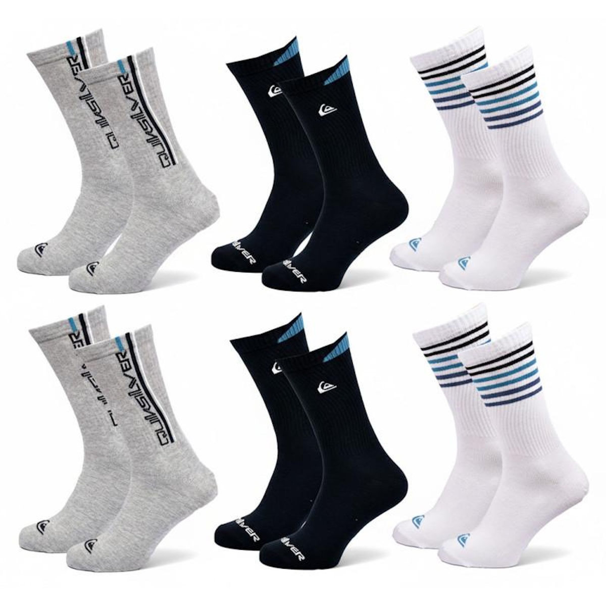 QUIKSILVER Quiksilver Pack de Chaussettes Homme Crew – Lot 6 Paires Regular Lifestyle