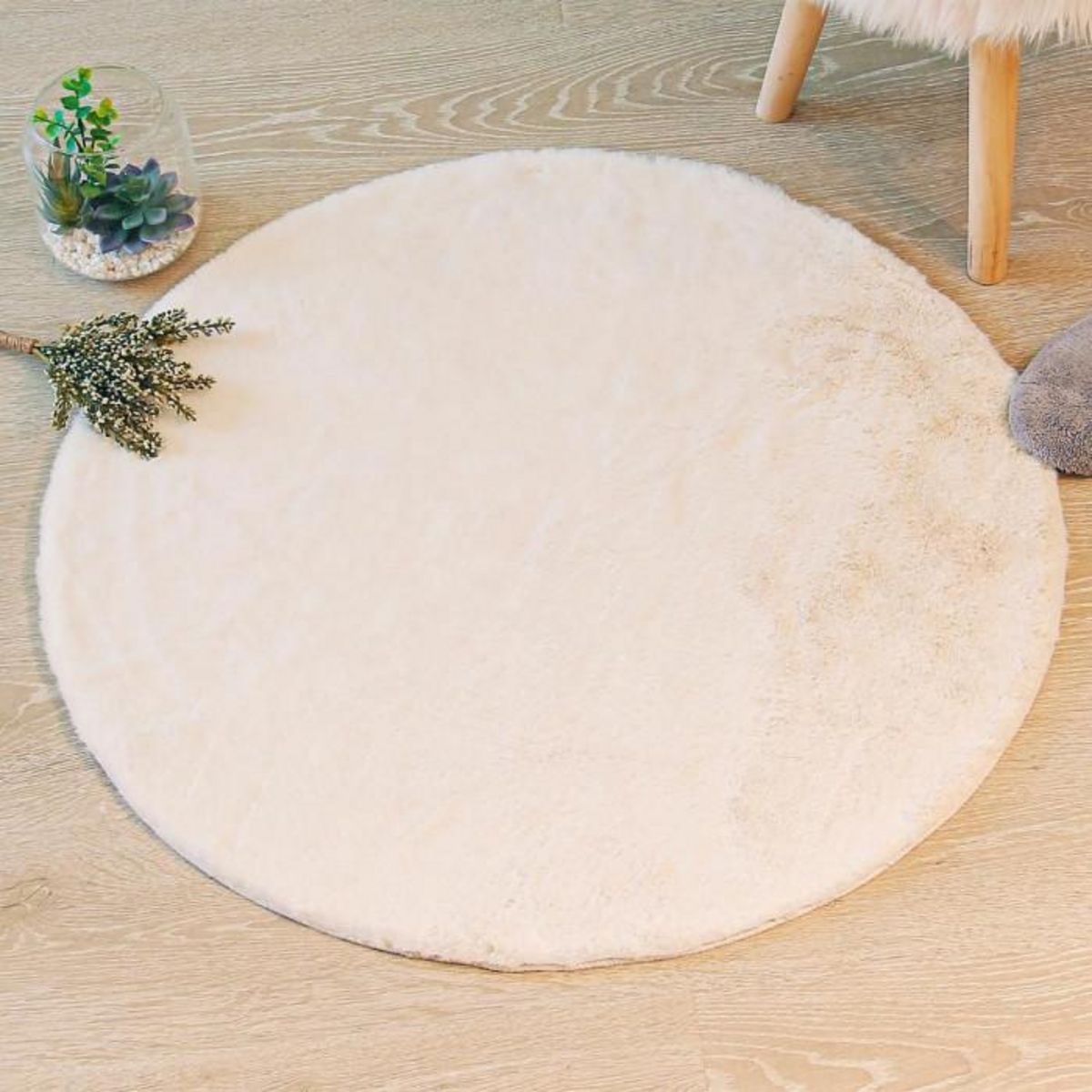 ATMOSPHERA Tapis Rond Imitation Fourrure  Doucea  80cm Ivoire