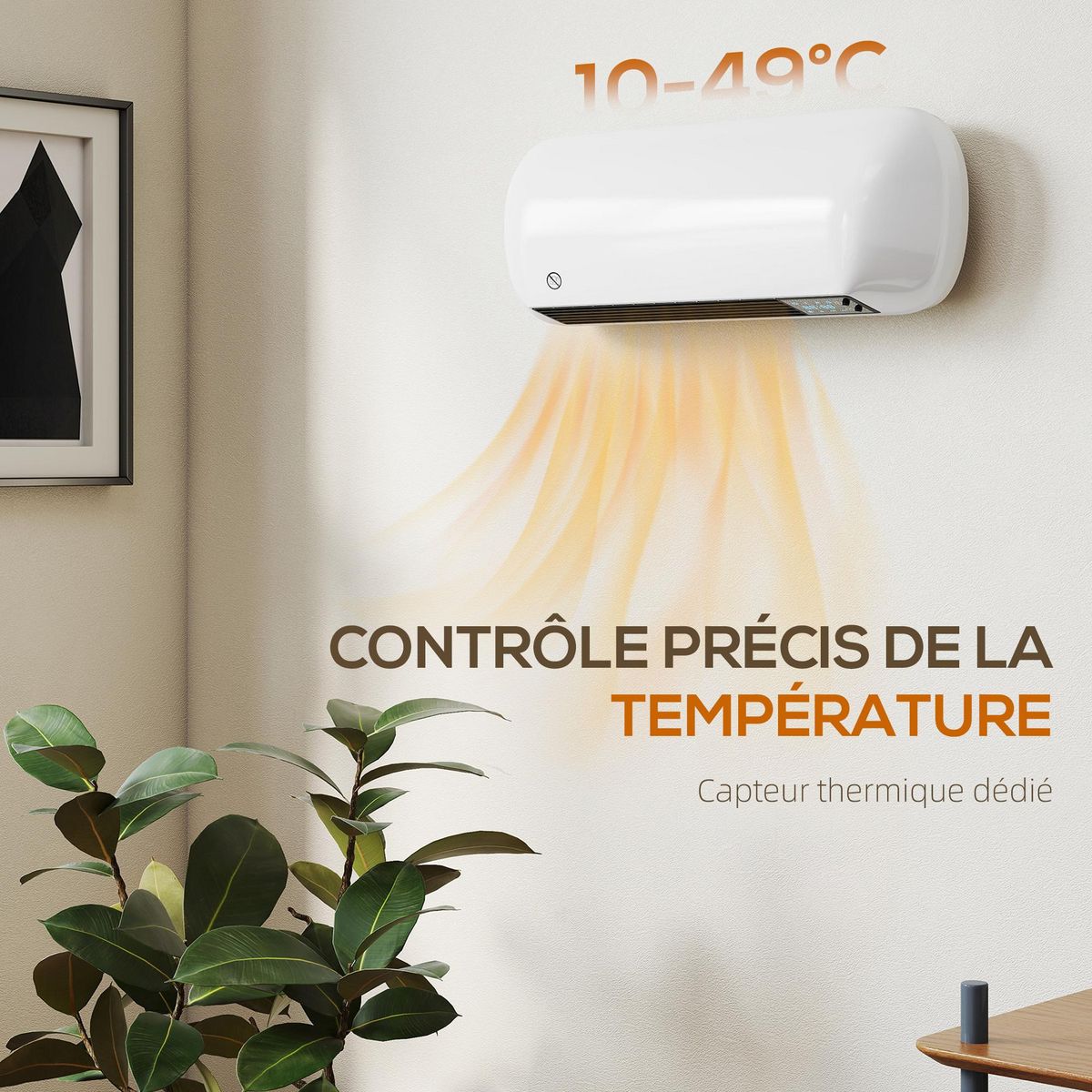 HOMCOM Chauffage soufflant mural 2000W chauffage céramique PTC radiateur réglable timer oscillant télécommande blanc