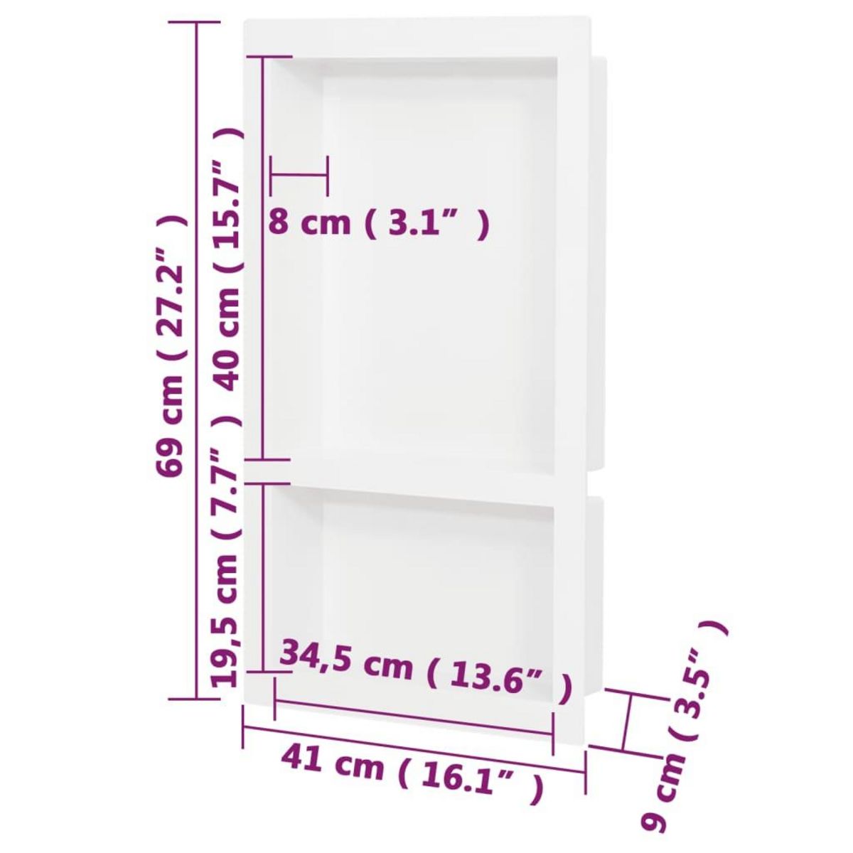 VIDAXL Niche de douche avec 2 compartiments Blanc brillant 41x69x9 cm