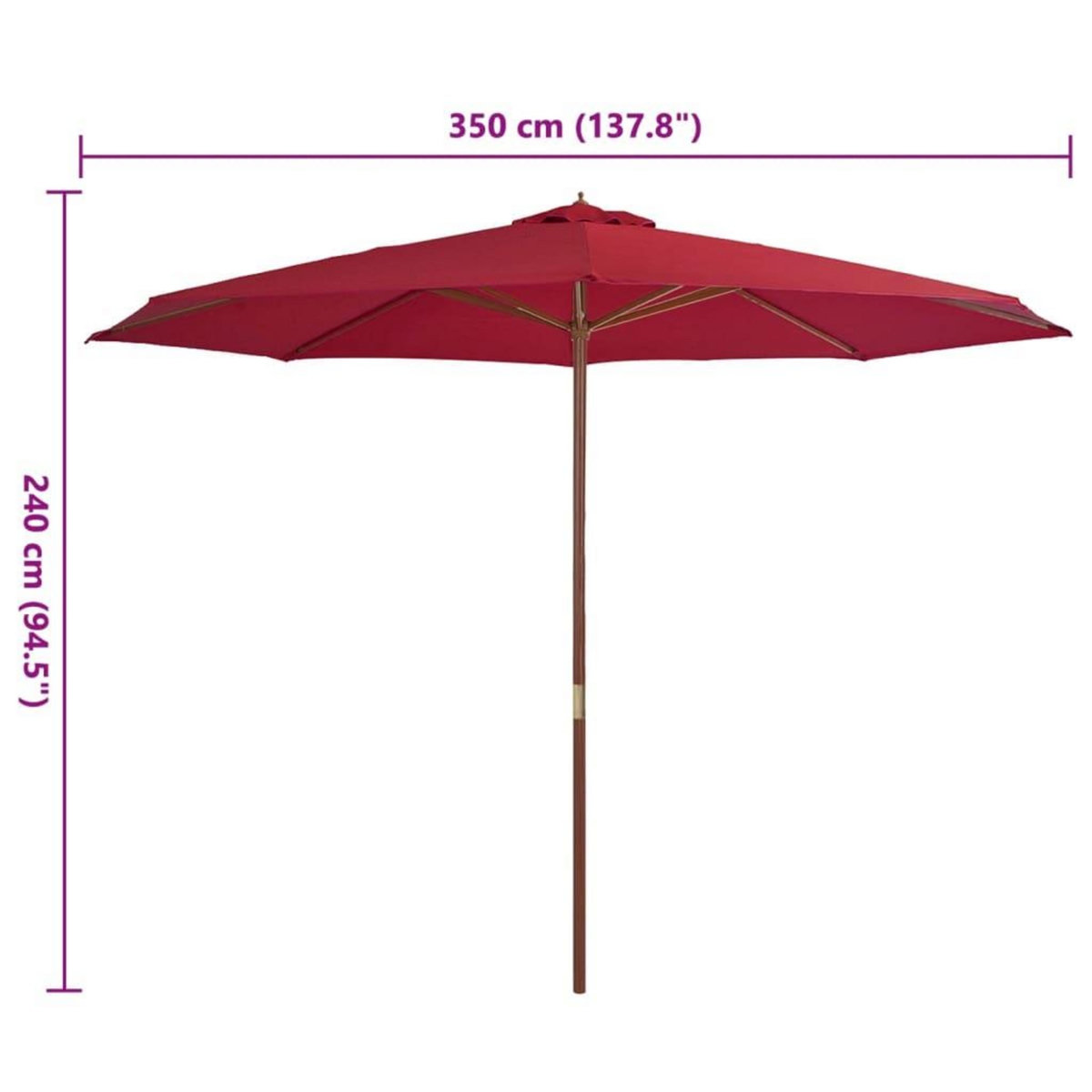 VIDAXL Parasol d'exterieur avec mat en bois 350 cm Bordeaux