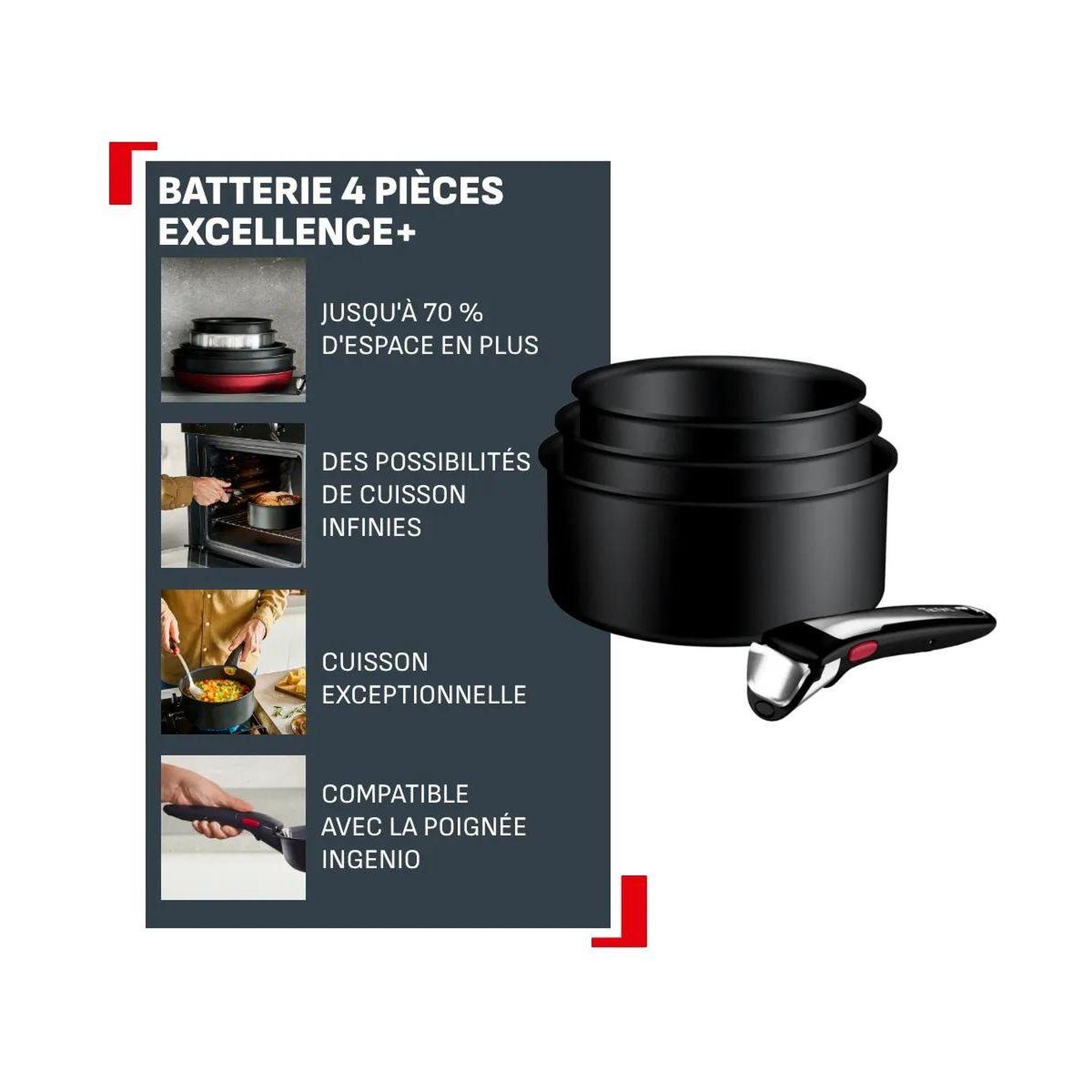 Voir la diapositive 2 : TEFAL Batterie de cuisine ingenio excellence 3 casseroles