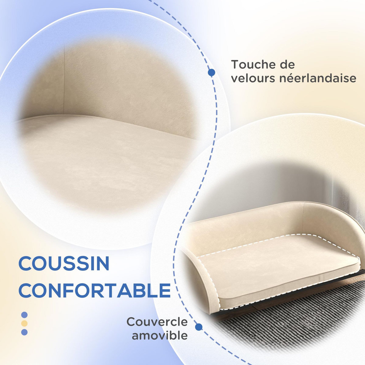 PAWHUT Canapé chien lit pour chien chat design contemporain dim. 101L x 62P x 34H cm coussin moelleux velours beige